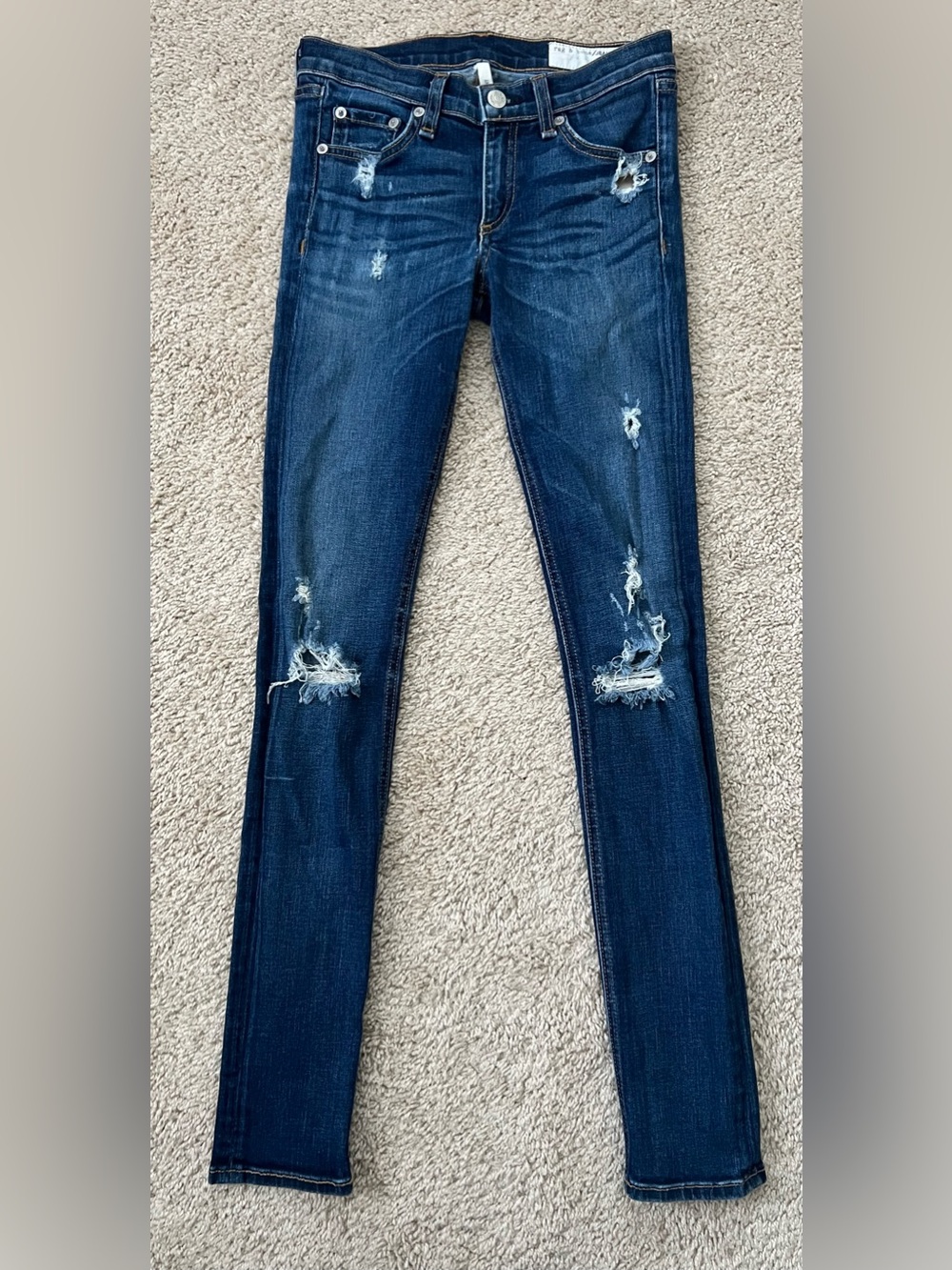 Rag & Bone Skinny Jeans Distressed Size 25 Blue Denim Ripped Mid Rise